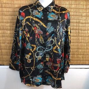 Boohoo Black Chain Print Oversized Satin Shirt 14